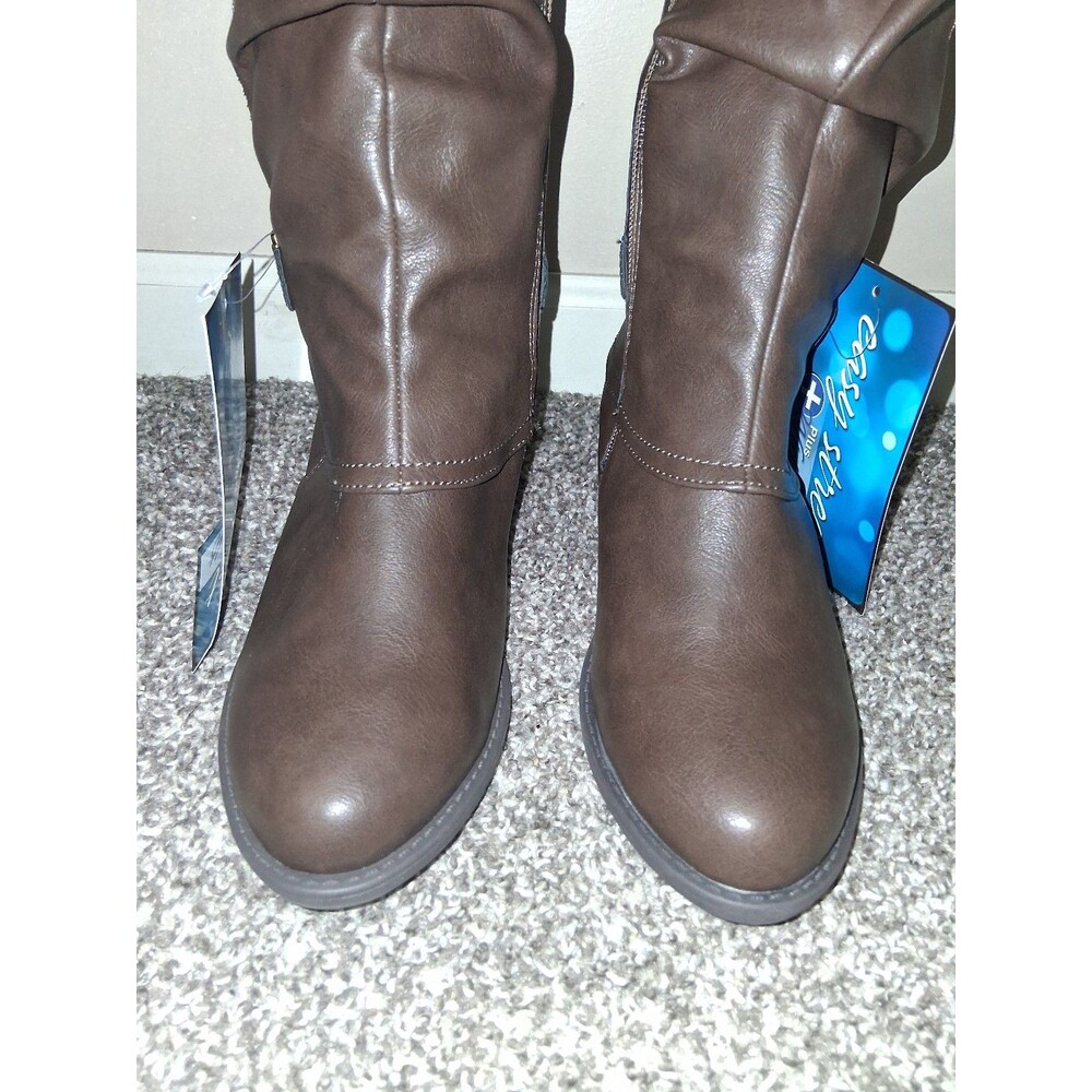 NEW! Women's Easy Street Tenille Wide Shafted Zip Boots, Brown Size 6.5WW - Picture 4 of 12